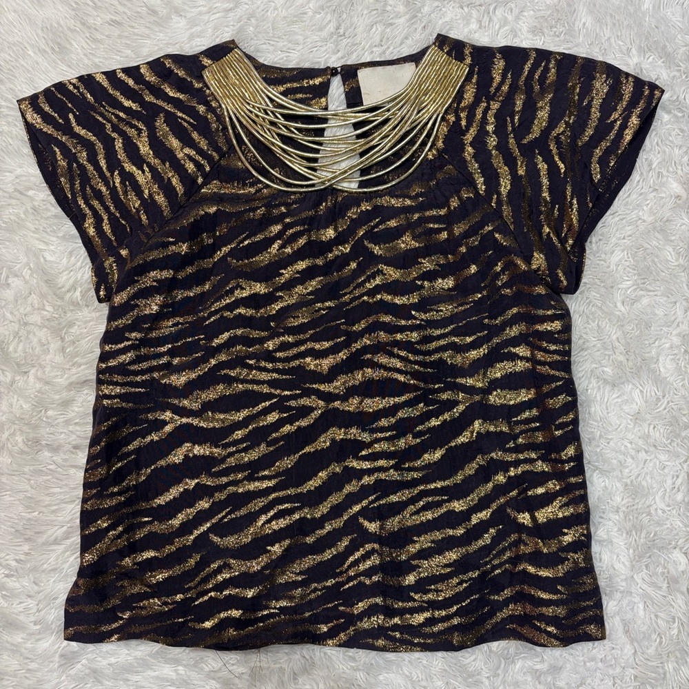 3.1 Phillip Lim Zebra Print Silk Metallic Blouse